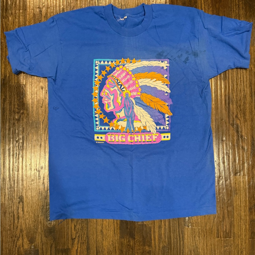 Big Chief Graphic Tee — Royal Blue with Neon Print